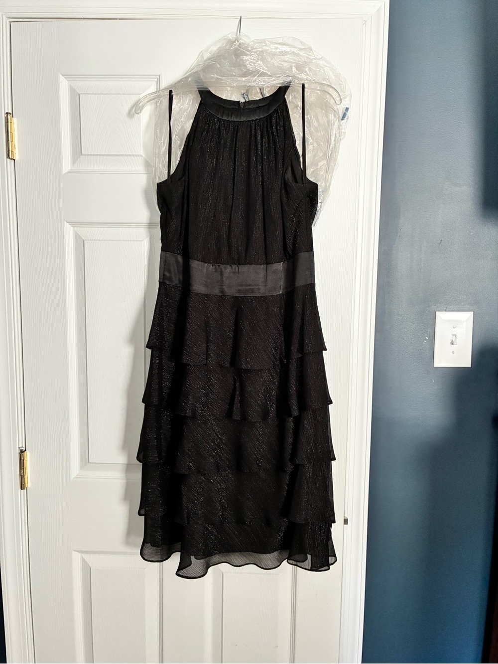Evan Picone Black Halter Style Tiered Skirt Dress